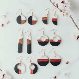 Black, White and Wood earrings